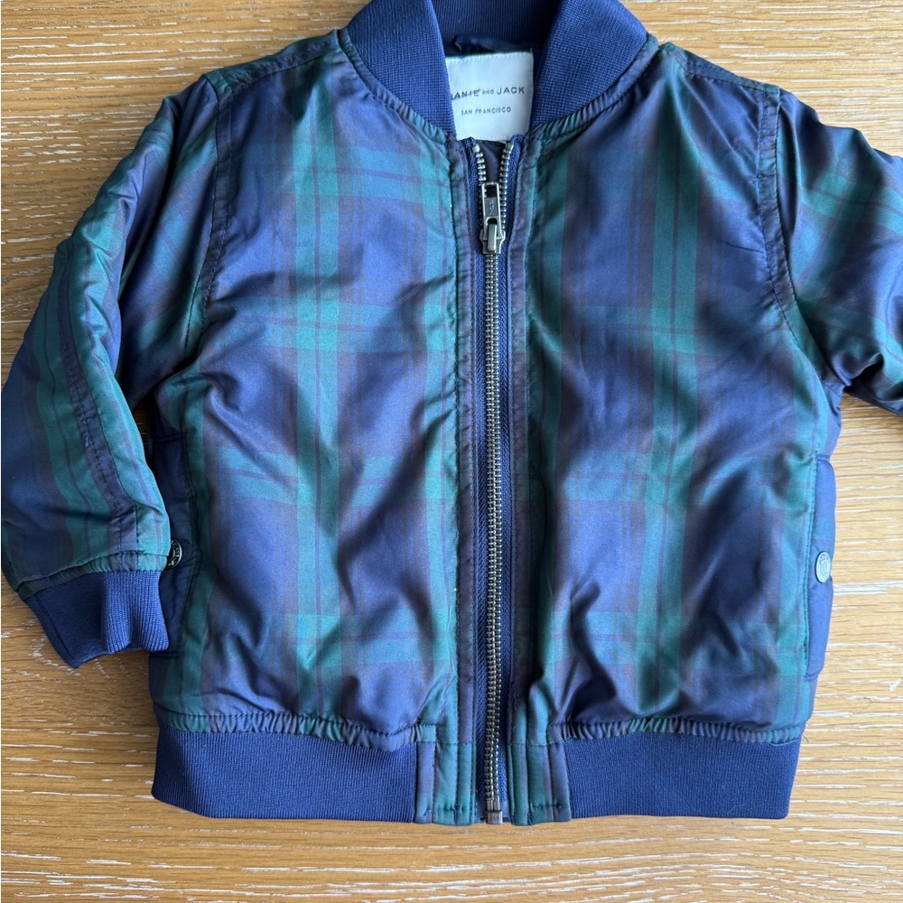 Janie and Jack Blue and Green Plaid Bomber Jacket NWOT